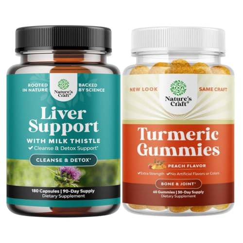 Bundle of Liver Cleanse Detox " Repair - Silymarin Milk Thistle with Dandelion Root Choline Beet Artichoke Extract and Turmeric Curcumin Gummies with Black Pepper Curcumin Powder for Joint Support