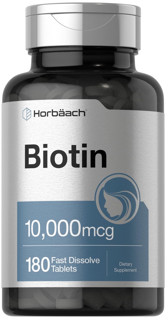 Horbäach Biotin 10000mcg ← 180 Fast Dissolve Tablets  for Women &amp; Men  tolera Beauty Supplement ← Vegetarian, Non-GMO, Gluten Free
