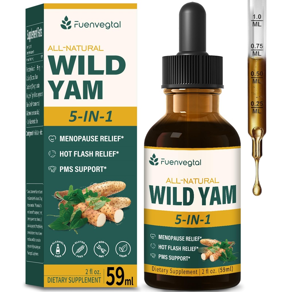 Wild Yam Root Extract Drops, Suplemento de mujeres con Fenugreek &amp; Motherwort Herb para el alivio de la menopausia " PMS Support. Fenogreco y Ñame Salvaje para la Menopausia. 2oz