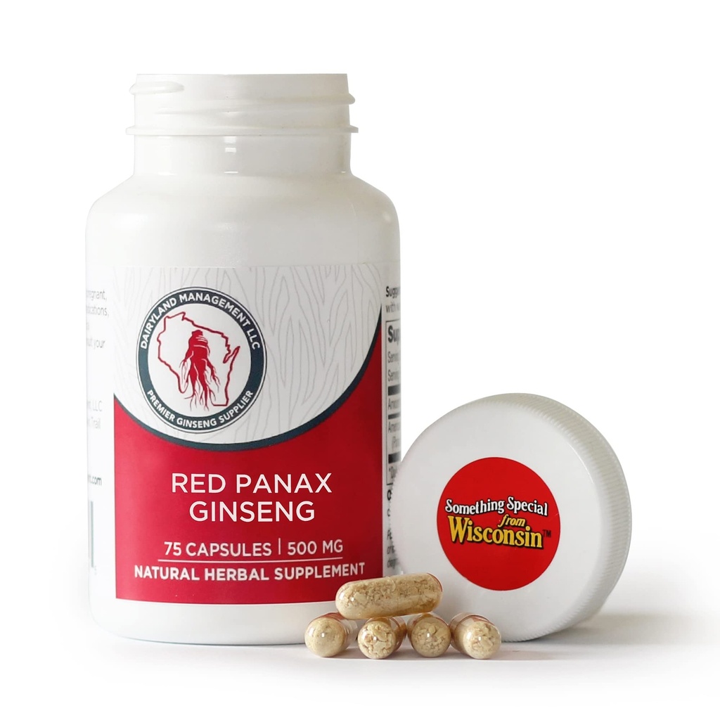 Dairyland Korean Red Panax Ginseng Capsules - 2000 mg Concentrated Potent Ground Ginseng Root Extract - No Fillers, Binders u otros aditivos. (75 ct)