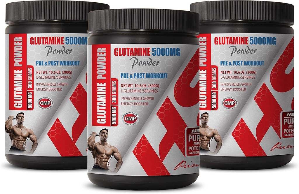 Mejor suplemento para bomba muscular - PRE &amp; Post Workout - GLUTAMINE Powder 5000MG - Suplemento dietético de glutamina - 3 Cans 900 Grams