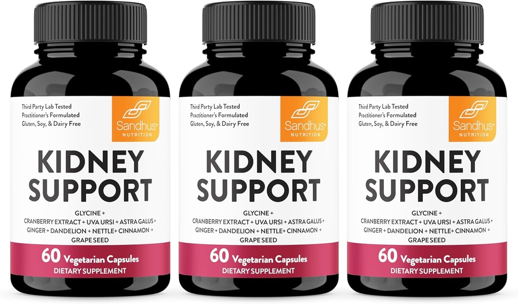 Sandhu's Kidney Cleanse Detox & Repair Support Suplemento para Hombres y Mujeres TENIDO con Cranberry Extract TEN Ayuda Apoyo Kidney & Urinary Salud Tract ← 60 cápsulas vegetarianas (Pack of 3)