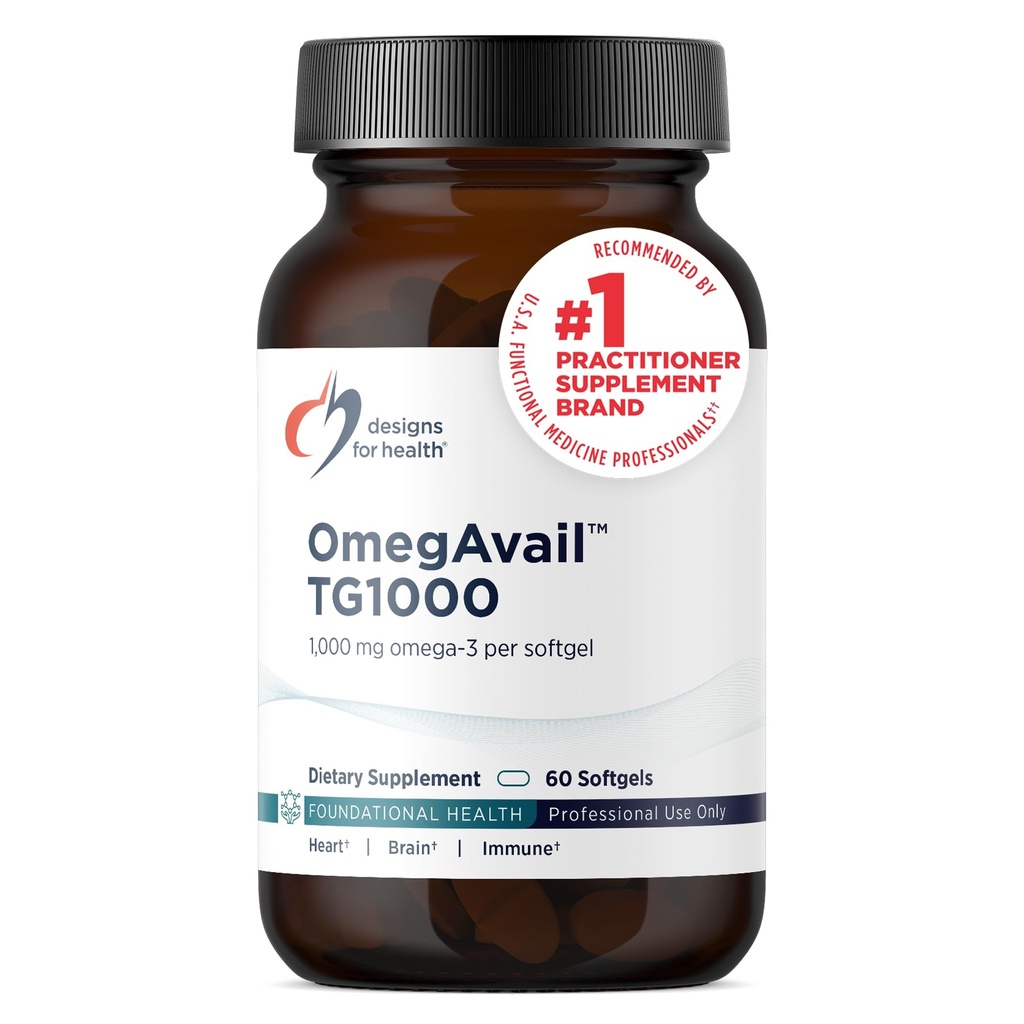 Diseños para OmegAvail TG1000 - TG (Triglyceride) Suplemento de aceite de pescado con EPA/DHA - Altamente concentrado 1000mg Omega-3 Per Softgel - Natural Lemon Flavor + No Fishy Aftertaste (60 Softgels)