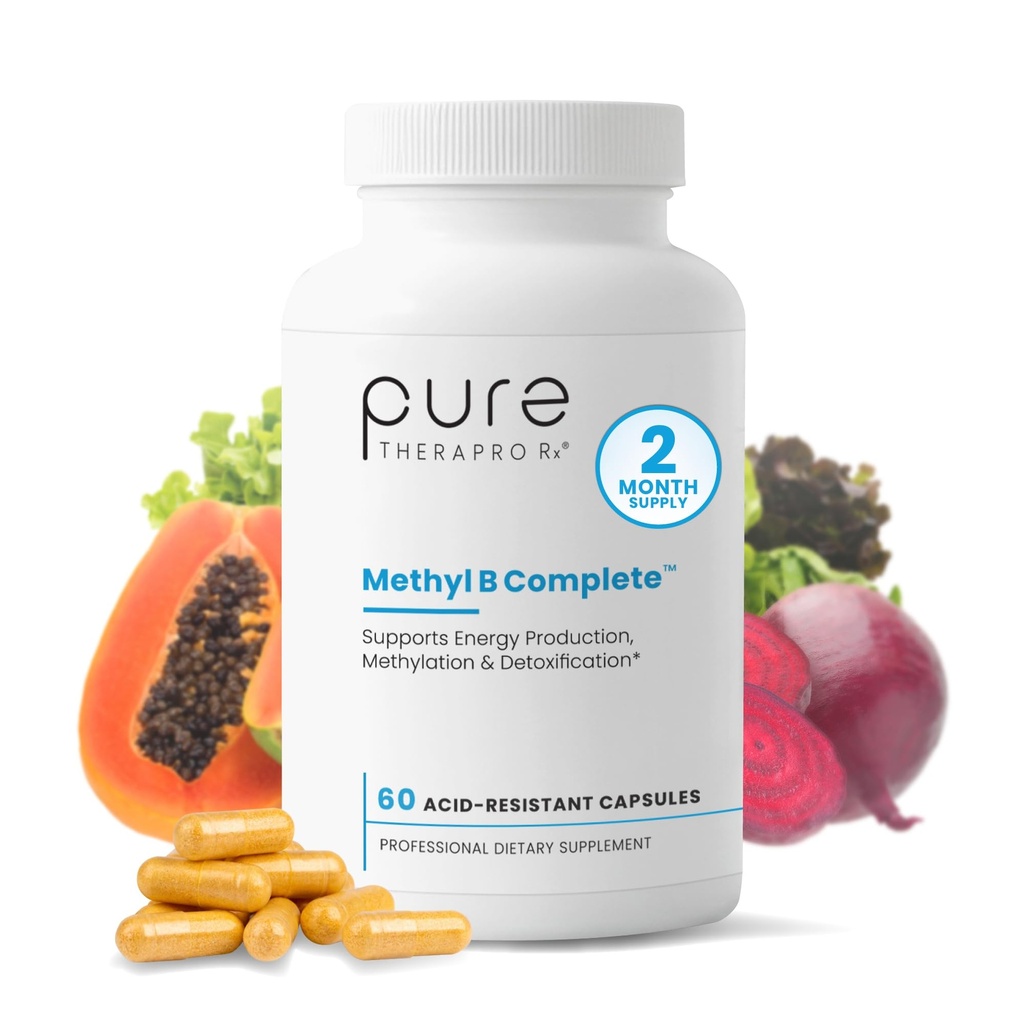 Metil B Completo - 60 cápsulas vegetales ← Metilcobalamina Optimal Support Suplemento con Quatrefolic 5-MTHF (folato activo), Metilcobalamina (Active B12), B2, B6, y TMG ← Farmacéutica Grado
