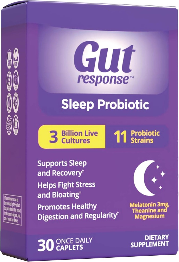 Probiótico de sueño para hombres & mujeres, disminuye el envejecimiento digestivo, apoya el sueño y la recuperación, promueve el gorro saludable, vegano, libre de gluten & soy gratis, 3 millones de CFU, 30 cápsulas