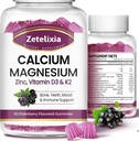 Calcio Gummies con D3, Suplemento de magnesio de calcio con Glycinate,Potasio,Vitamin D3 &amp; K2, &amp; Whole Natural Food for Bone &amp; Immune Support- 120 Chewable Gummy Elderberry Flavor