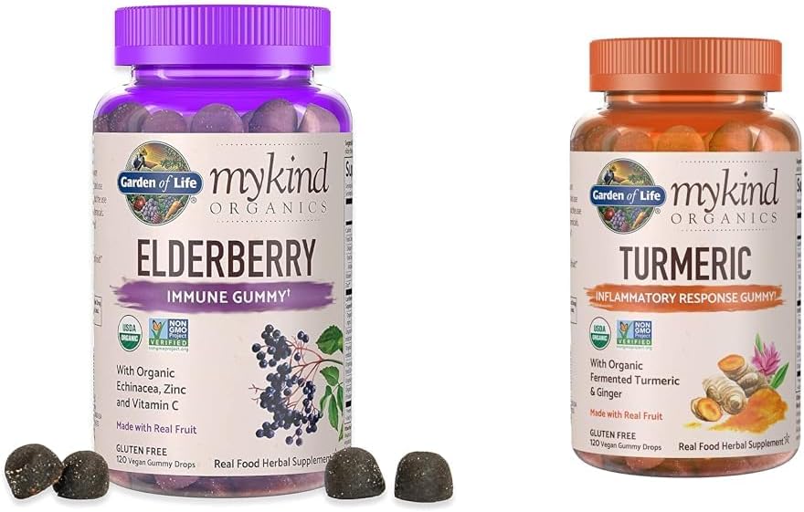 Garden of Life Organics Elderberry Gummies for Adults & Kids - Suplemento de Apoyo Inmunitario con Frutas Orgánicas Respuesta Inflamatoria Turmérica Gummy - 120 Gummies de Frutas Reales para Adultos Niños
