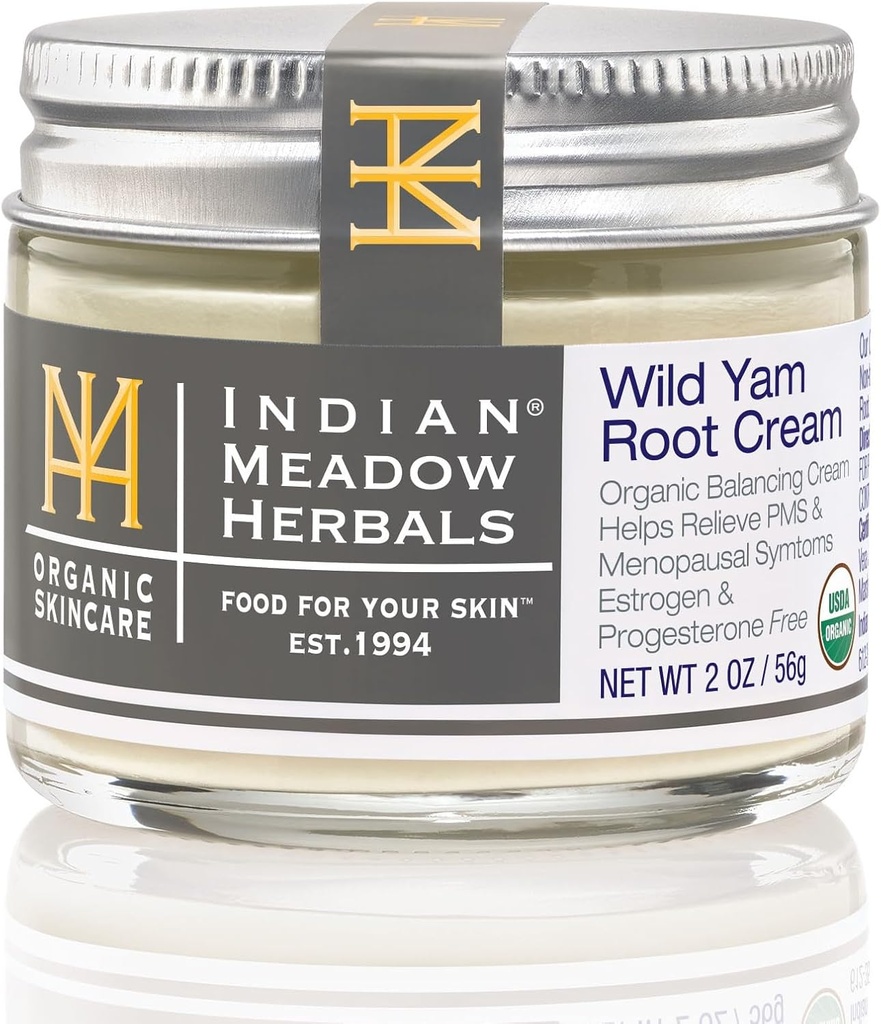 Herbals Wild Yam Root Cream (2oz) - USDA Certified Organic Balancing Cream for PMS & Menopause Relief - Estrogen & Progesterone-Free. Hecha a mano Por Estados Unidos. Operada por mujeres Desde 1994.