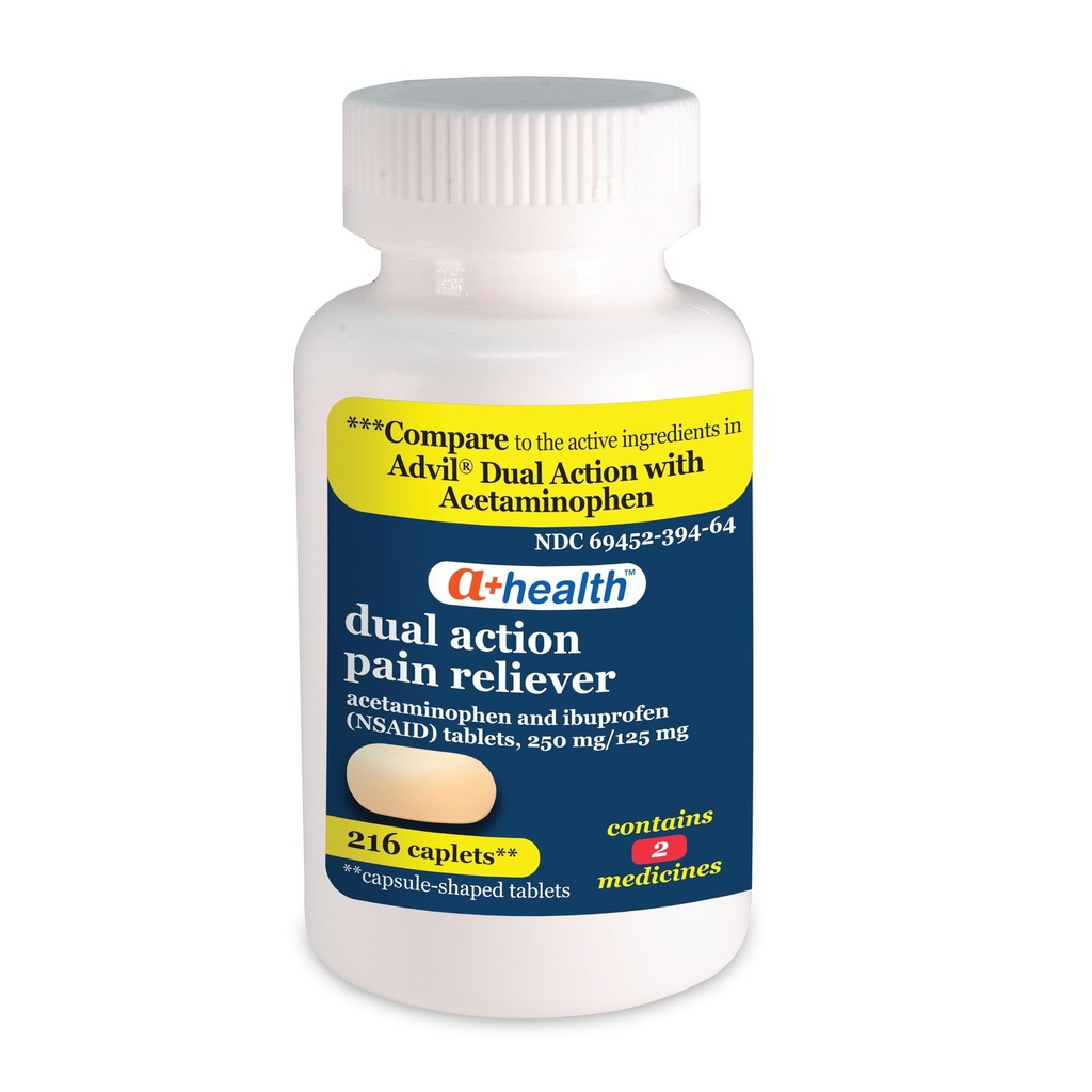 A+Health Dual Action Acetaminophen 250 mg e Ibuprofeno (NSAID) 125mg Doin Reliever Caplets, 216 Conde