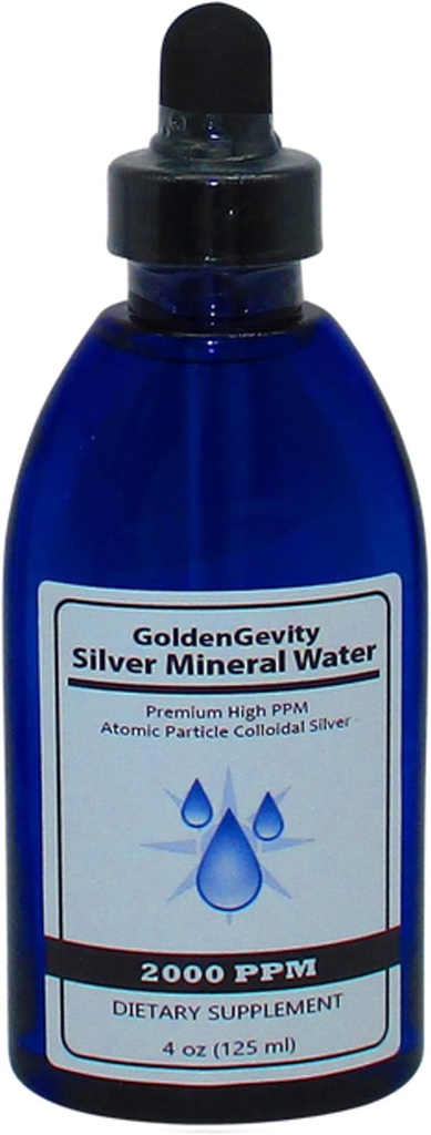 GoldenGevity 2000 PPM Colloidal Silver - 200x Más Potent ← Bioactive Atomic Size Particles of Silver Trace Minerals ← Suplemento dietético Silencio 4 oz Bottle