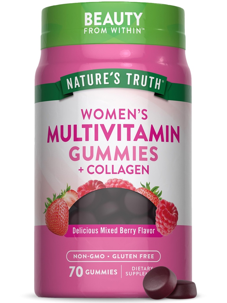 La verdad de la naturaleza Mujeres Gummies multivitamínicos más Collagen " Biotin " soportar 70 Conde ← No GMO " Gluten Free Supplement