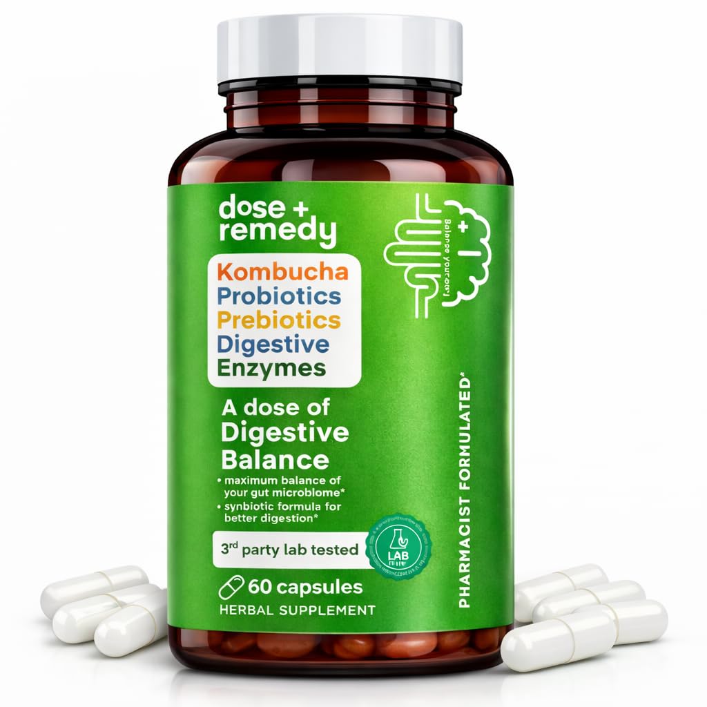 Una dosis de Digestive Balance-Gut Health Supplement-USDA-Kombucha, 7 Probiotic Strains and Prebiotics for Microbiome-Digestive Enzymes for Digestion-Bloating Relief for Women and Men