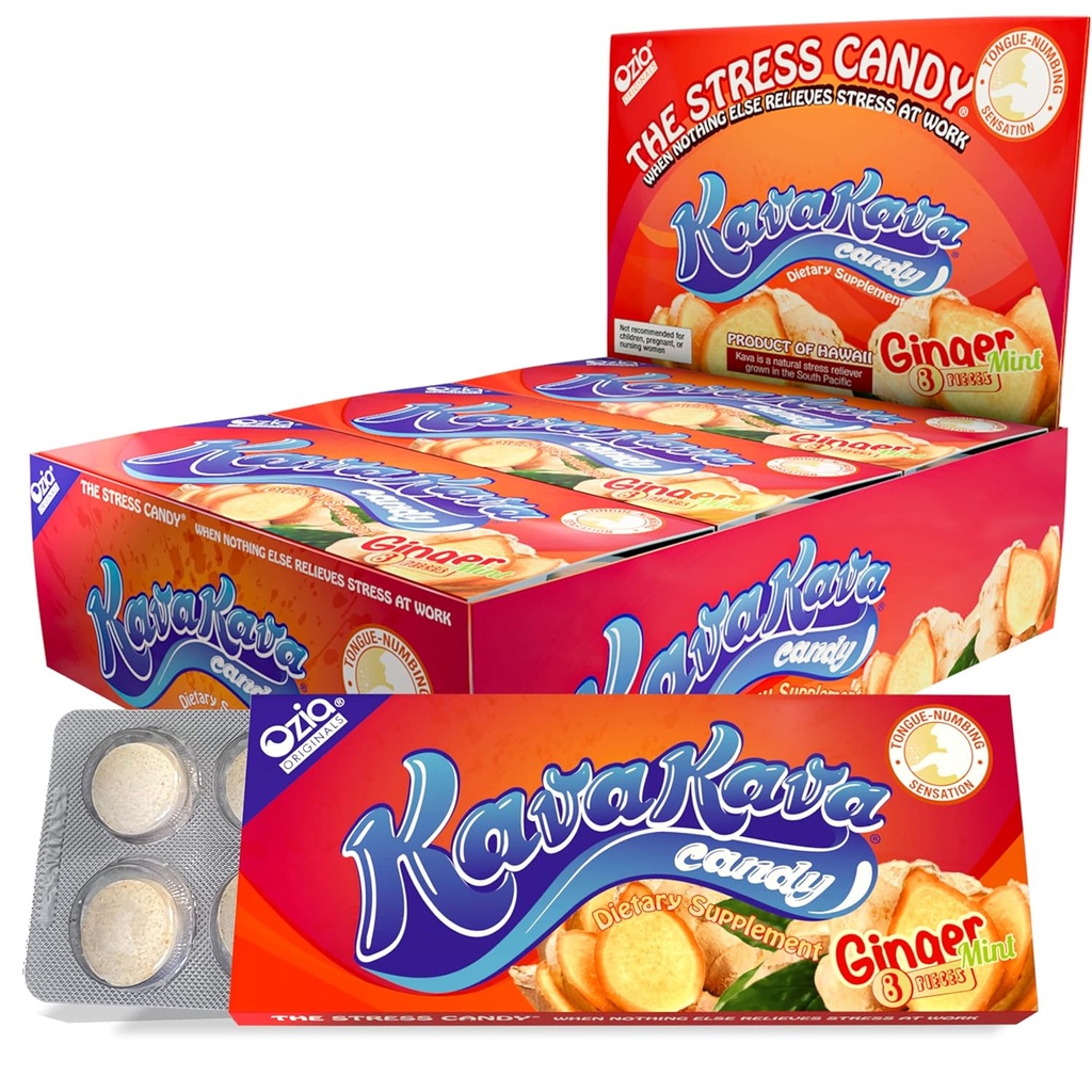 [BRSWKHDZDMMGCHT6] Kava Kava Candy... 8 Kava Candies Por Pack, Kava Extract Stress Relief Supplement, Natural Kava Root Chill Happy Pill, Alienta el Mood Positivo - Ginger Mint Flavor, 1 Caja (12 Paquetes)