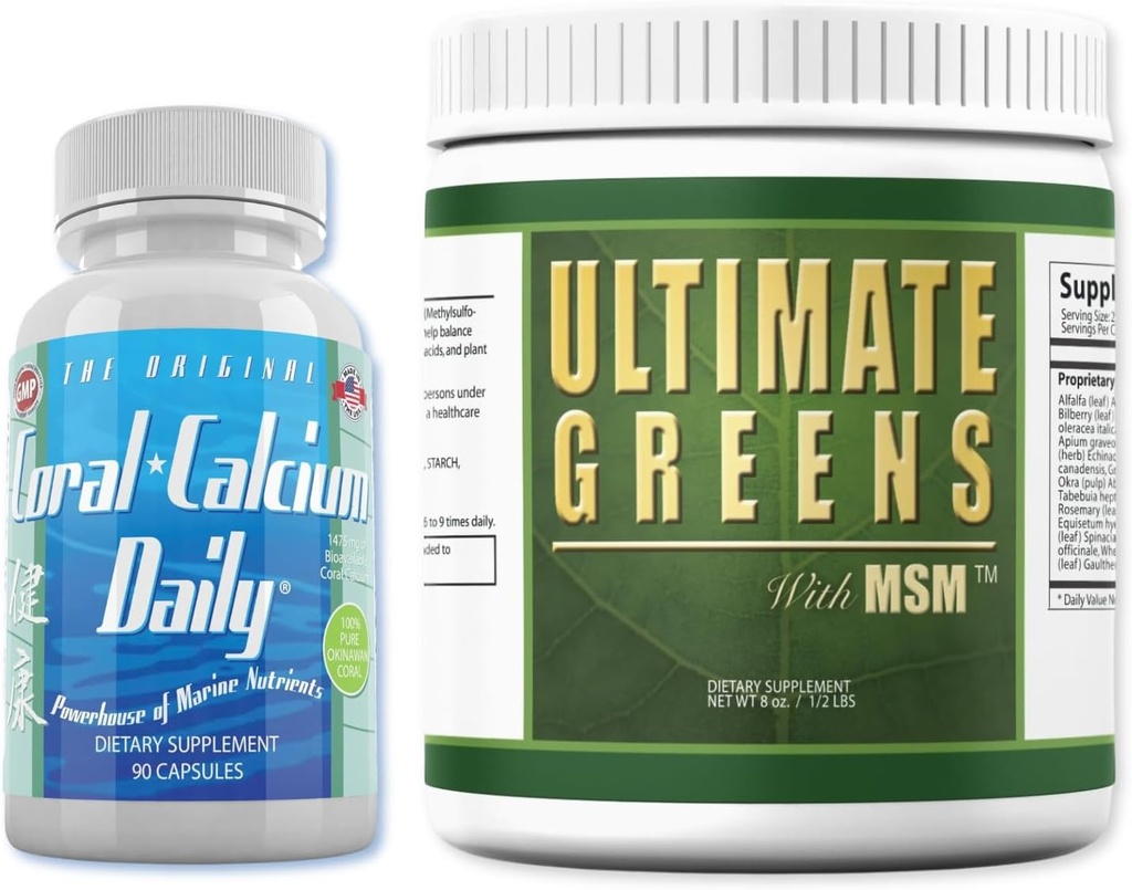 Salud diaria - Calcio de coral Daily &amp; Ultimate Daily Greens con pólvora MSM (1 mes de suministro)