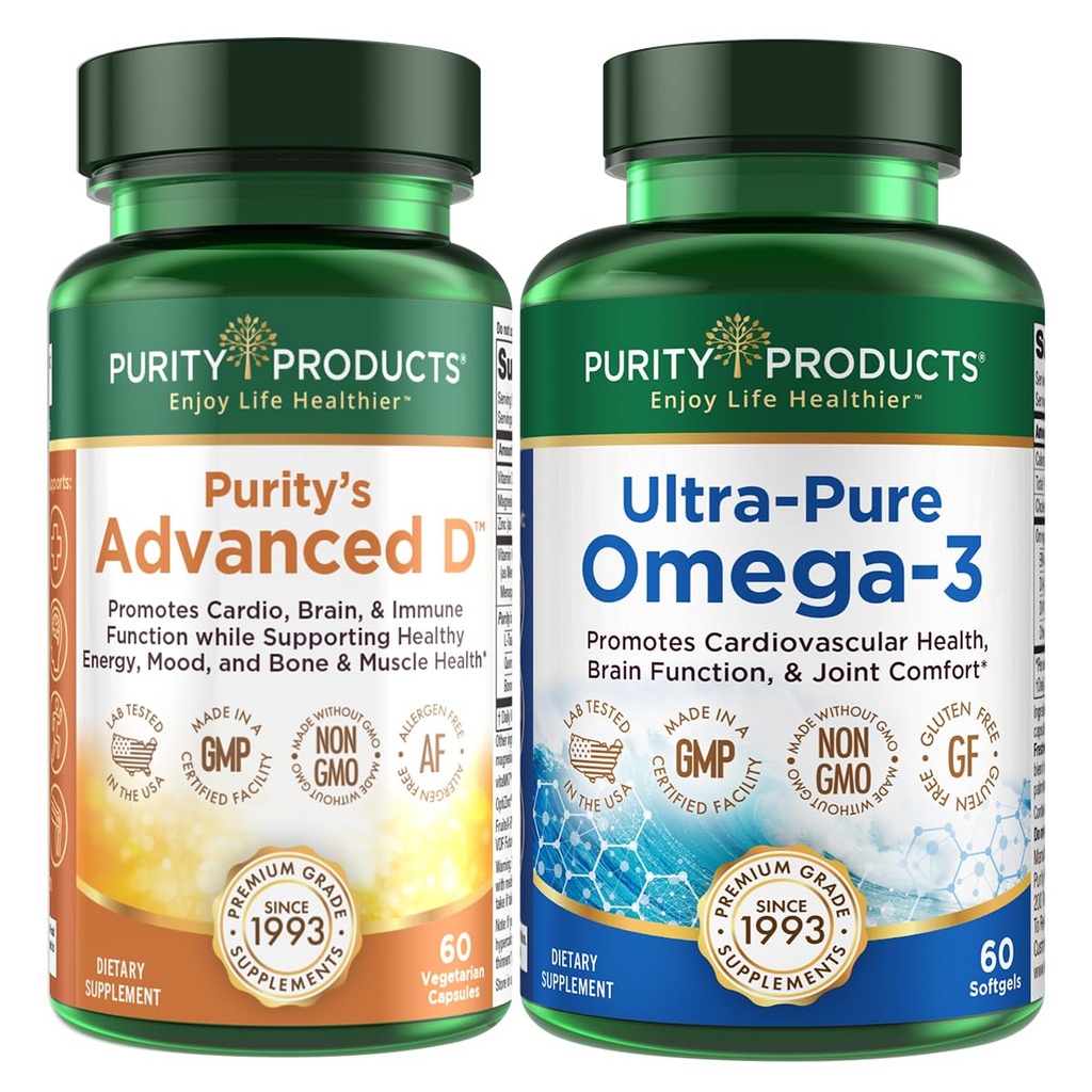 Productos de pureza KIT - Dr. Cannell's Advanced D + Omega-3 Ultra-Pure Fish Oil de Advanced D se empaca con vitamina D, Vitamin K2, Zinc, Magnesium Citrate, Boron y Taurine