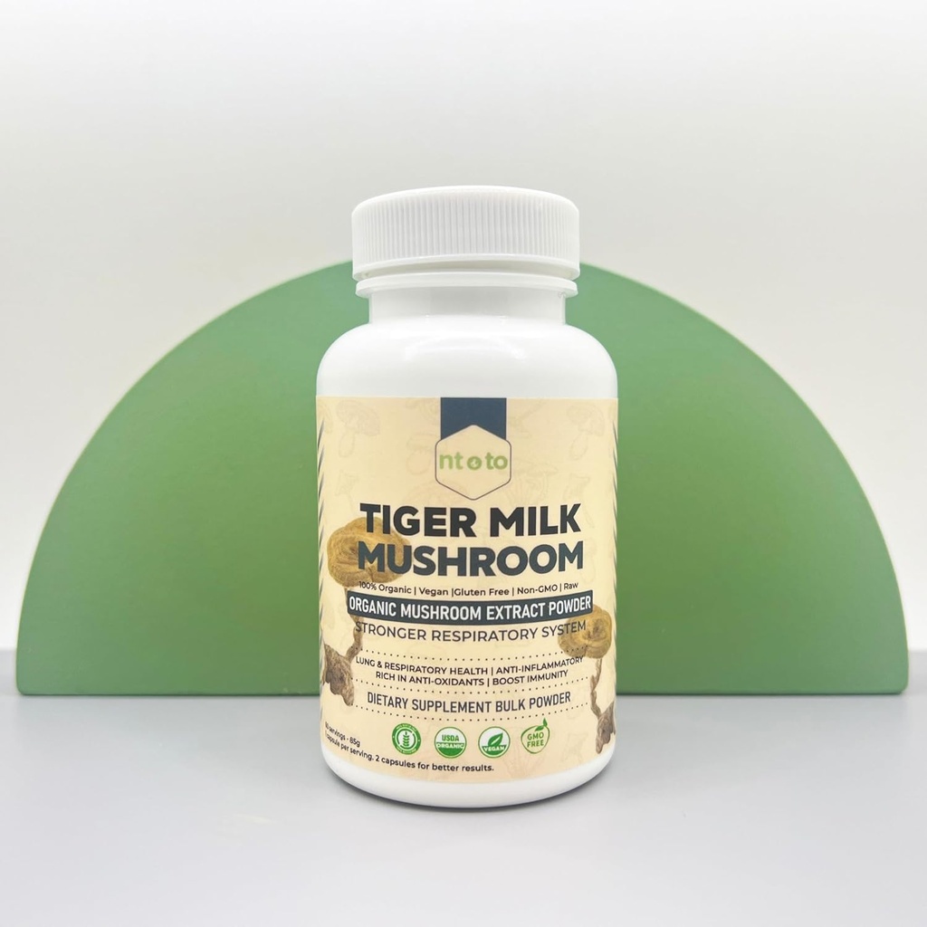 Tiger Milk Mushroom Suplemento (Lignosus Rhinocerus) 60 Capsules ¦ Apoyos Lungs & Respiratory Health - Herbal Extract - Non-GMO, Vegan, Orgánica 60 Servimientos