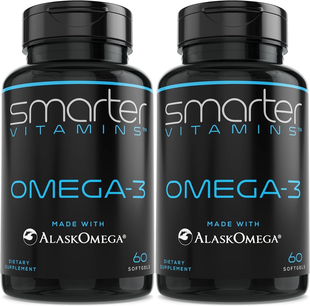 (2 Pack) Aceite de pescado más inteligente Omega 3, Flavor de Berry, Burpless, Sin sabor, 2000mg, Potent Triple Strength DHA EPA Brain OMEGA3, Hecho con AlaskOmega®