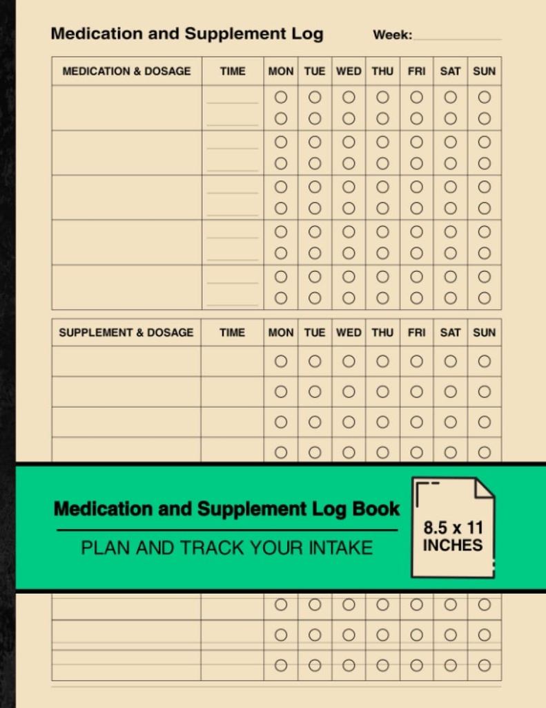 Medicamentos y suplementos Libro de registro: Simple semanal Logbook ← Planificar y seguir su ingesta