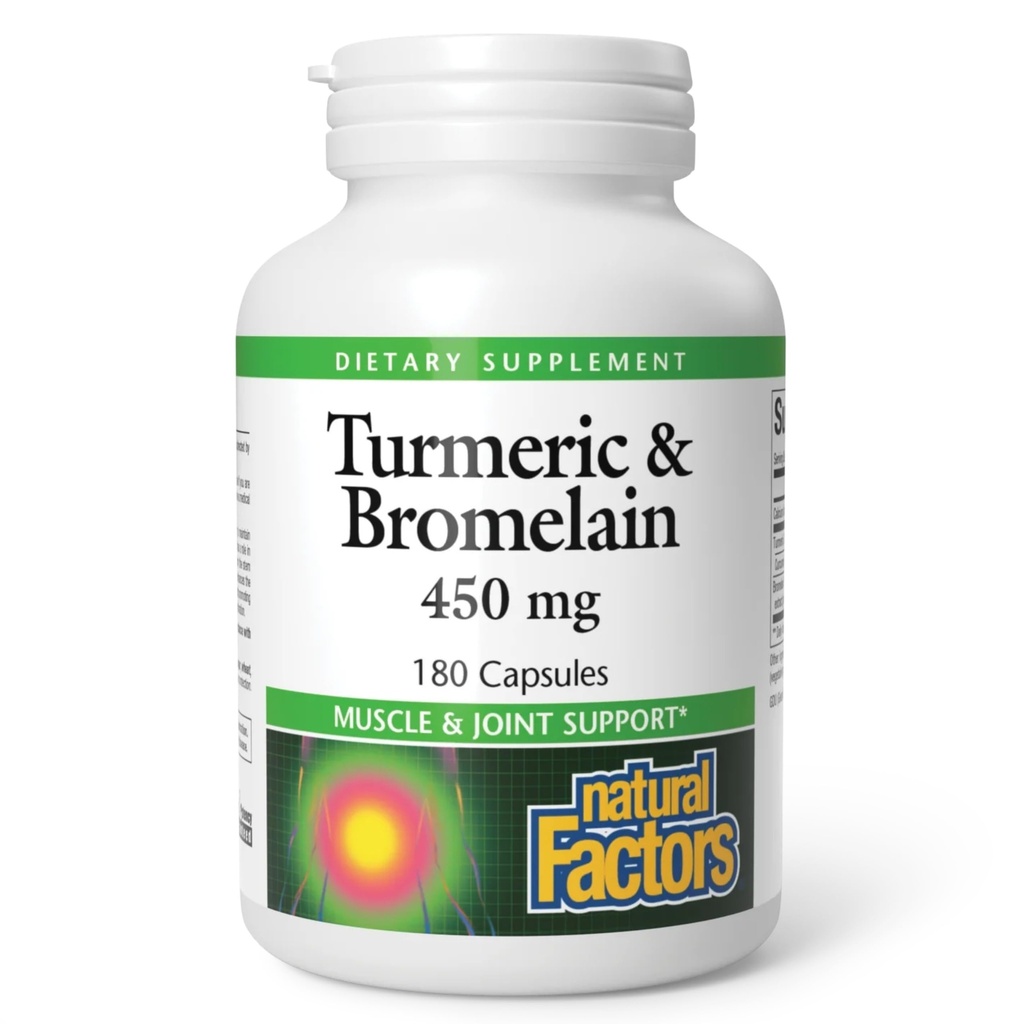 Factores naturales, Turmeric " Bromelain 450 mg, Muscle and Joint Support, 180 Capsules