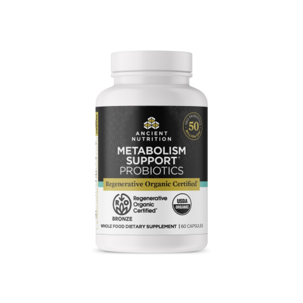 Probióticos certificados orgánicos antiguos de nutrición para el apoyo al metabolismo, la digestión saludable y la función del sistema inmunitario Soporte, 50 millones de UFC* por servicio, 60 conteo