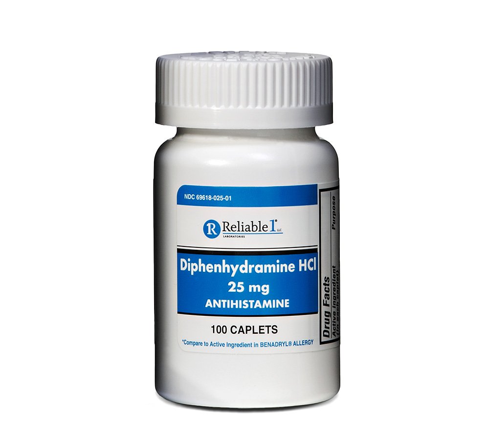 Fiable 1 Diphenhydramine HCI 25mg Antihistamine 100 Caplets (1 Botella)
