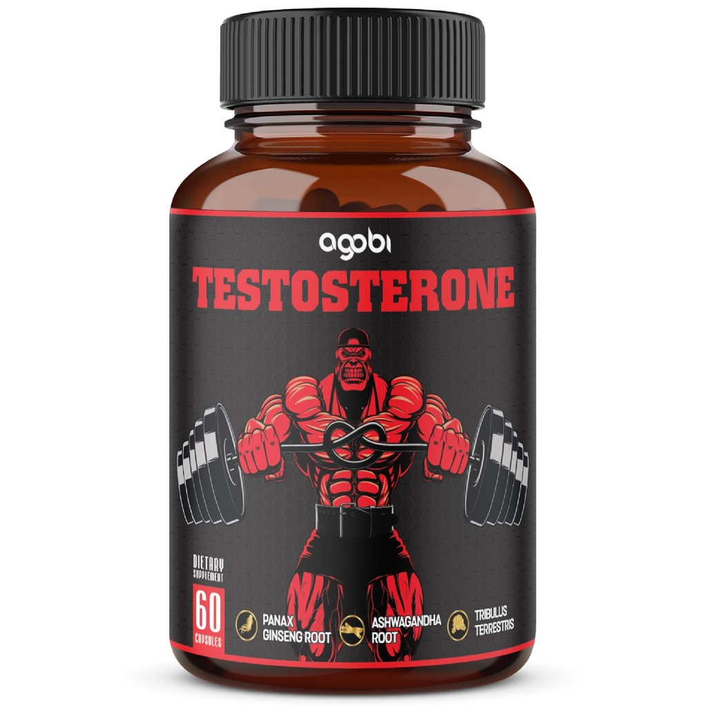 agobi Testosterona Suplemento para Hombre - 11 hierbas - Ashwagandha, Tribulus, Ginseng &amp; Más - 60 cápsulas para 1 mes