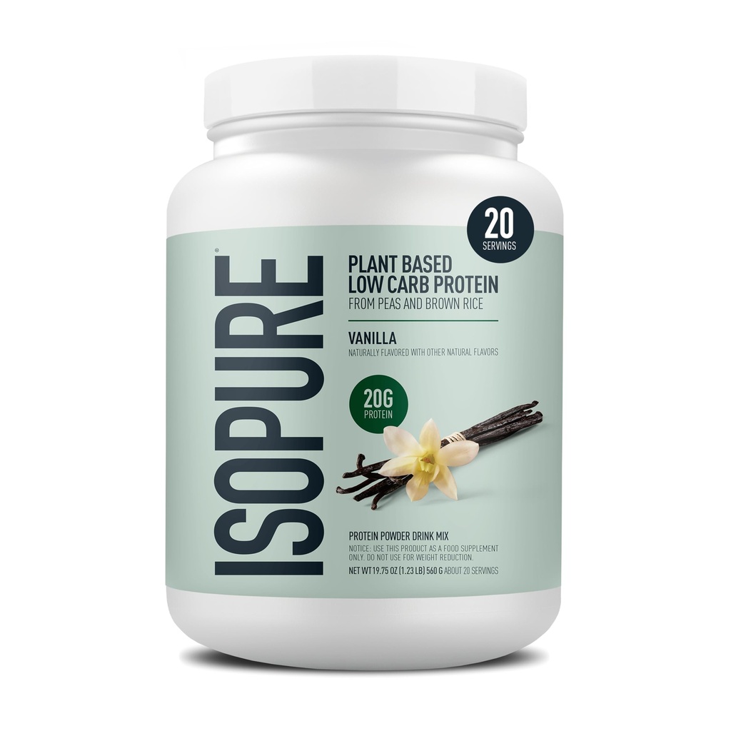 Isopure Plant-Based Protein Powder, Lactose Free, Gluten Free, With Iron, Vanilla, 20g Plant Protein Por Serving, 1.23 Lbs, 20 Servings
