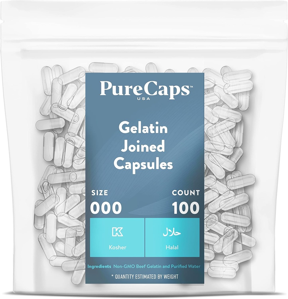PureCaps USA - Empty Gelatin Pill Capsules Tamaño 000 tención 100 Únete a Pills   Limpiar la vida No GMO Certified peru SLS, Gluten, Preservative Free
