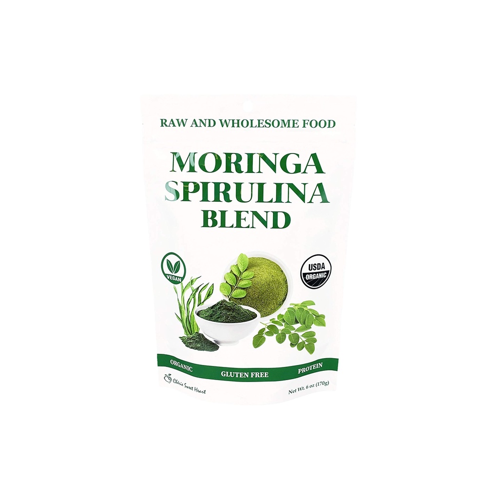 Chérie Sweet Heart Organic Moringa " Spirulina Superfood Blend, 6 oz – USDA Organic, Non-GMO, Vegan, Gluten-Free Supergreens Powder for Energy, Detox " Daily Wellness