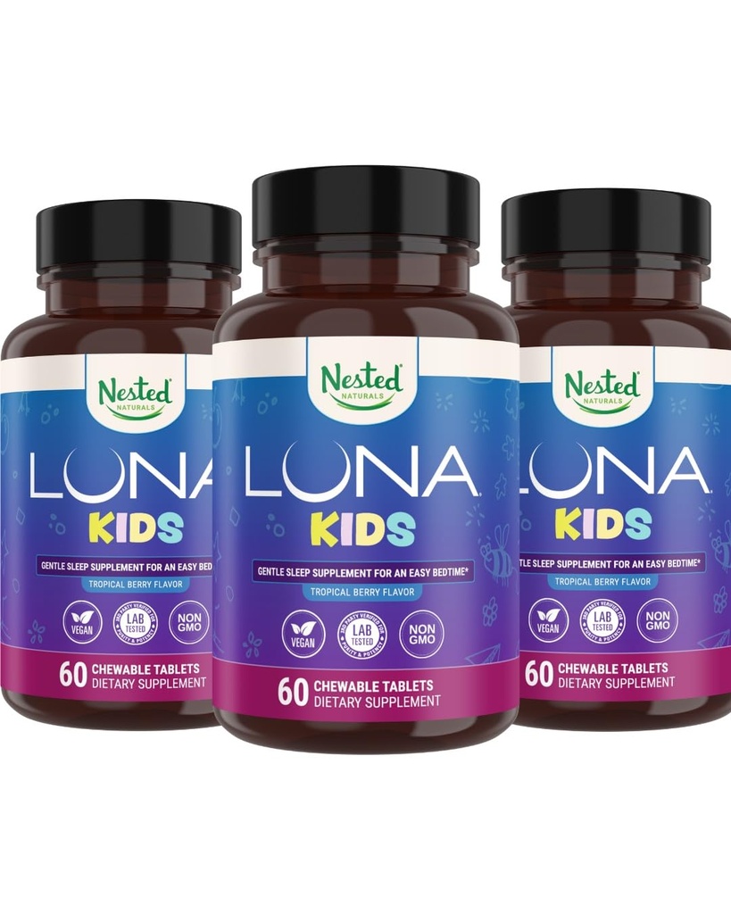 Anidado Naturales Luna Niños Suplemento de sueño - para niños y adultos sensibles a la melatonina - Suplemento Herbal suave con manzanilla, melatonina, " Valerian - 180 Chewable Tablets (60 Por Bottle)