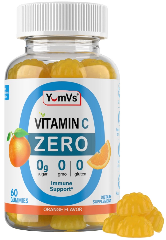 Yum-Vs - Zero Sugar Vitamin C Gummies for Adults & Kids - 250 mg VIT C Immune Support Gummy Vitamins - Sugar Free Chewable Vitamin C Gummy Supplement - High Potency Vegetarian Vitamin C Boost (60)