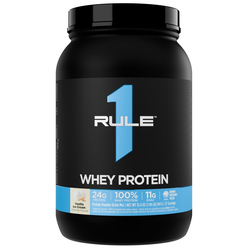 Rule 1 Proteins Whey Protein – 24g Fast-Acting Protein from All-Whey Sources with Naturally Occurring EAAs & BCAAs for Workout Recovery or Anytime Use (2 Pounds, Vanilla Ice Cream)