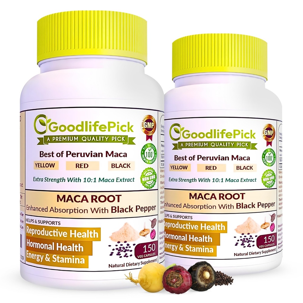Cadenas de raíz de maca peruana con pimienta negra 150 ct. Maca roja de color negro Maca potente 10:1 todo tipo Maca Extracto de todo natural no GMO Vegan NO Polvo de arroz NO