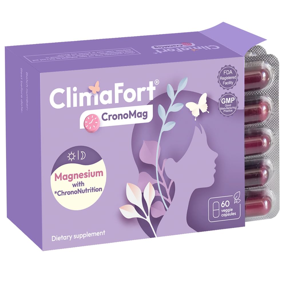ClimaFort CronoMag  Magnesium for Women in Menopause ← 5 Salts Bisglycinate + Glycerophosphate ANTE B12 ← Energy Supplement TEN 1 Month Supply