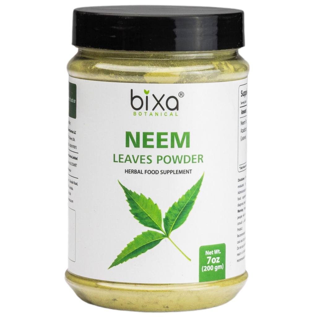 bixa BOTANICAL Neem Leaf Powder ← Azadirachta Indica  200 Grams / 7 OZ ← Ayurvedic Anti Allergic Herbal Supplement ← Gluten Free, Non-GMO, Steam Treated, Vegan.