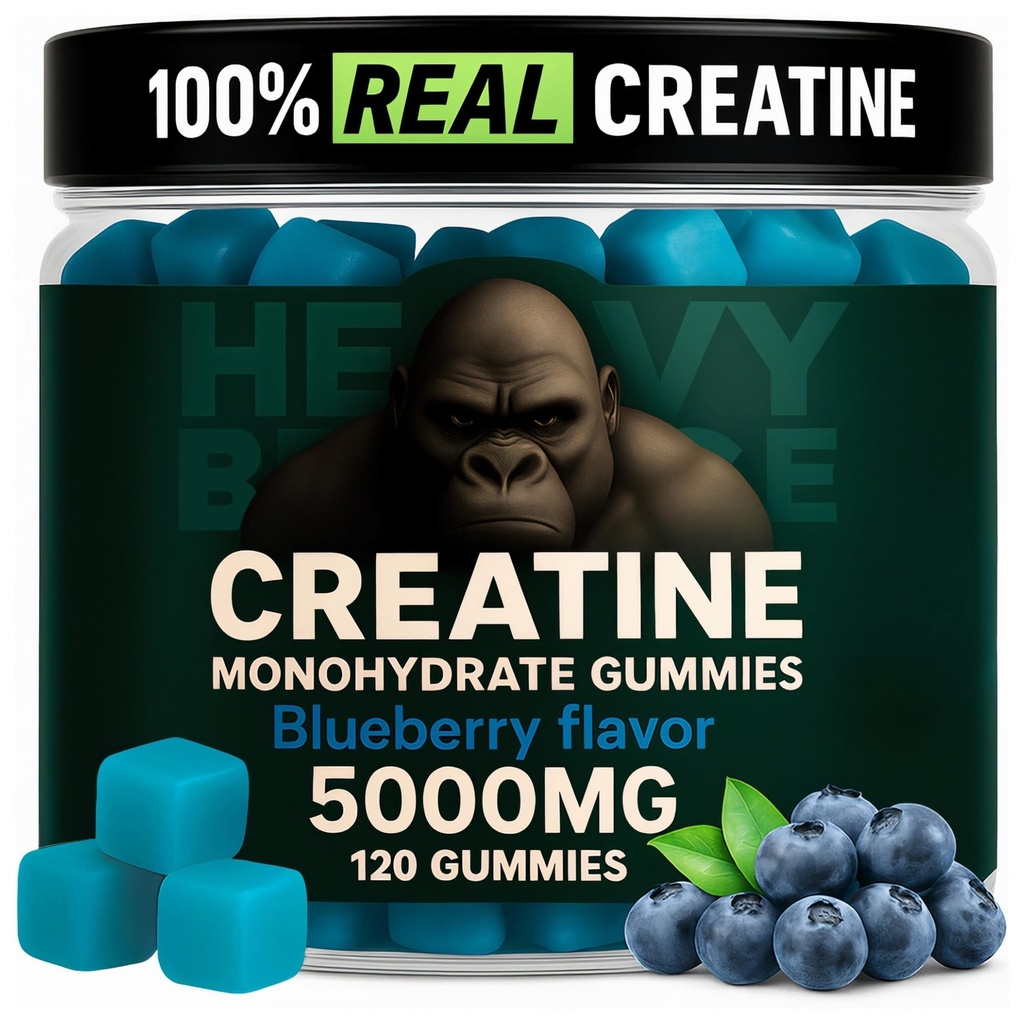 Creatine Monohydrate Gummies for Men &amp; Women 5000mg - Blueberry, 120 Cuenta para 30 Serviciones ← Baja Calorie Formula ← Muscle Builder and Energy Boost ← Pre-Workout Suplemento Chewable Creatine Gummies