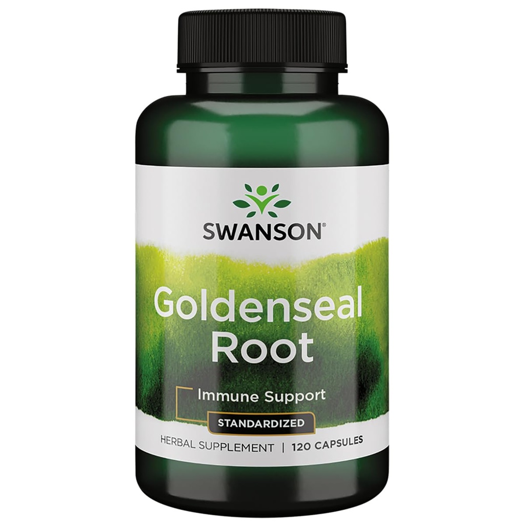Swanson Goldenseal Root - Suplemento Herbal Promoción de Apoyo Inmunitario y Bienestar general - Características Goldenseal Root Extract Estándarizado al mínimo 5% Total Alkaloids - (120 cápsulas, 125 mg cada uno)