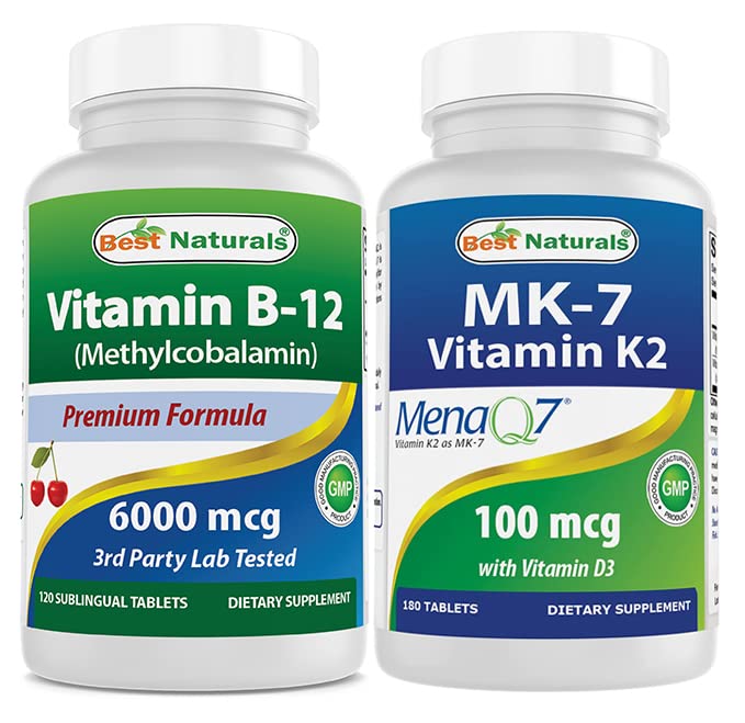 Mejores Naturales Vitamina B12 6000 mcg &amp; Vitamina K2 (MK7) con D3