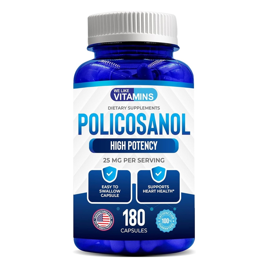 Nos gusta Vitaminas Policosanol 25mg - 180 Capsules - Policosanol Suplemento Hecho de caña natural de azúcar - No GMO y sin gluten