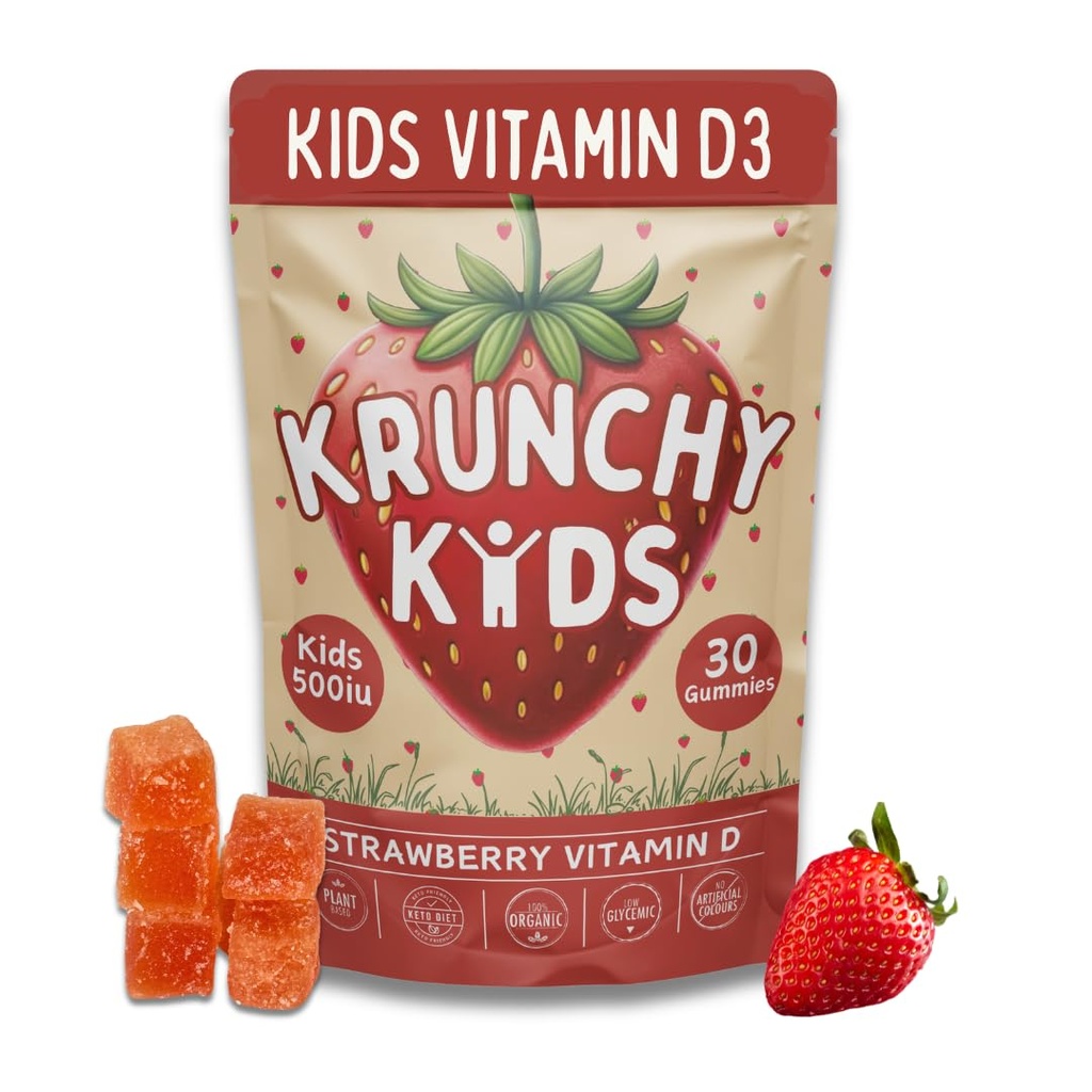 500IU Vitamina D3 Gummies - Orgánica, Planta-Basada, Libre de Azúcar, Fresa Real, Alulosa, MCT-Oil, Agave ← Apoya Huesos, Inmunidad, Mood &amp; Sleep