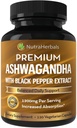 Suplemento de Ashwagandha Hecho con la prima Ashwaganda Root Powder 1200mg con Black Pepper Extracto para aumentar la absorción - 120 cápsulas de Vegi