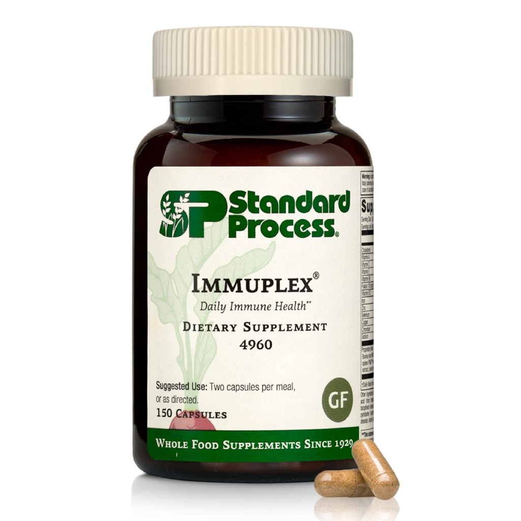 Standard Process Inc. Immuplex - Daily Immune Support Suplemento con Folate, Iron, Vitamina C &amp; Vitamina A - Suplemento Mineral con Ingredientes Antioxidantes - 150 cápsulas