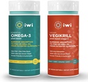 Iwi Omega-3 Esencial &amp; Vegikrill Omega-3 Bundle, 30 Servings, Vegan Plant-Based Algae Omega 3, Krill & Fish Oil Alternative, No Fishy Aftertaste