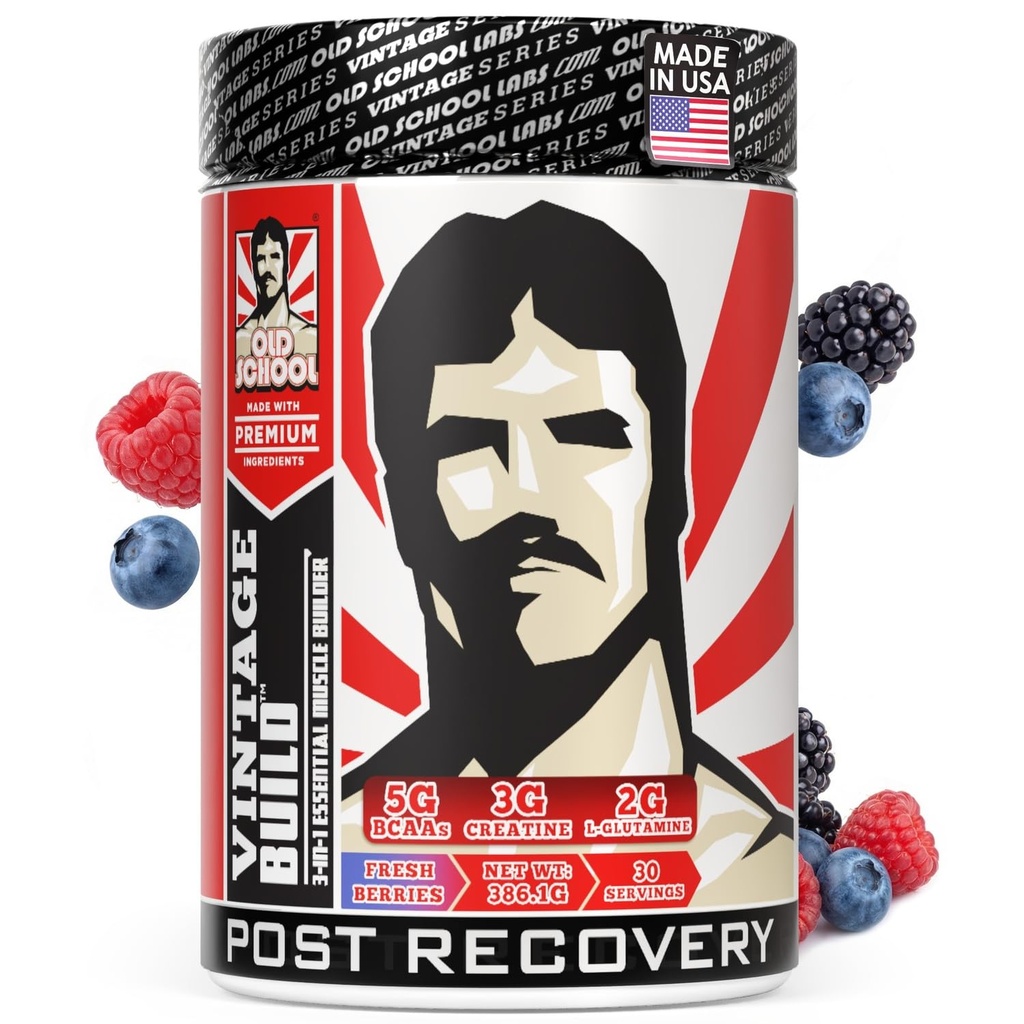 Antiguos laboratorios escolares Vintage Build Post-Workout Recovery Powder Drink with BCAAs, Creatine & L-Glutamine to Support Muscle Recovery & Strength for Men & Women – Fresh Berries, 30 Servings