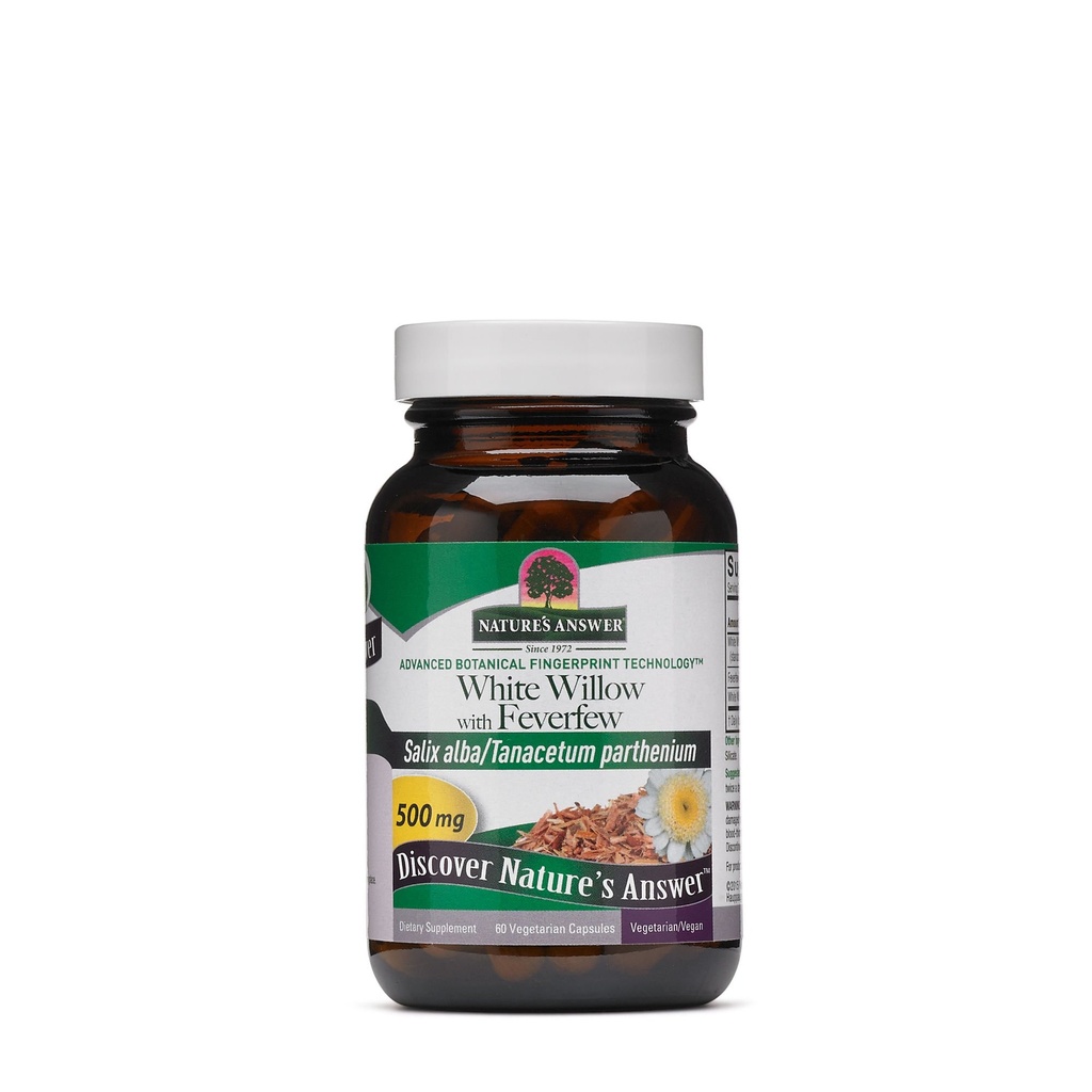 Respuesta de la naturaleza White Willow with Feverfew 500mg 60-Capsules ← Apoyo a la Inflamación Apoyo a la Función Conjunta ← Gluten-Free, Non-GMO, Vegan, Sin Sabores Artificiales o Preservadores