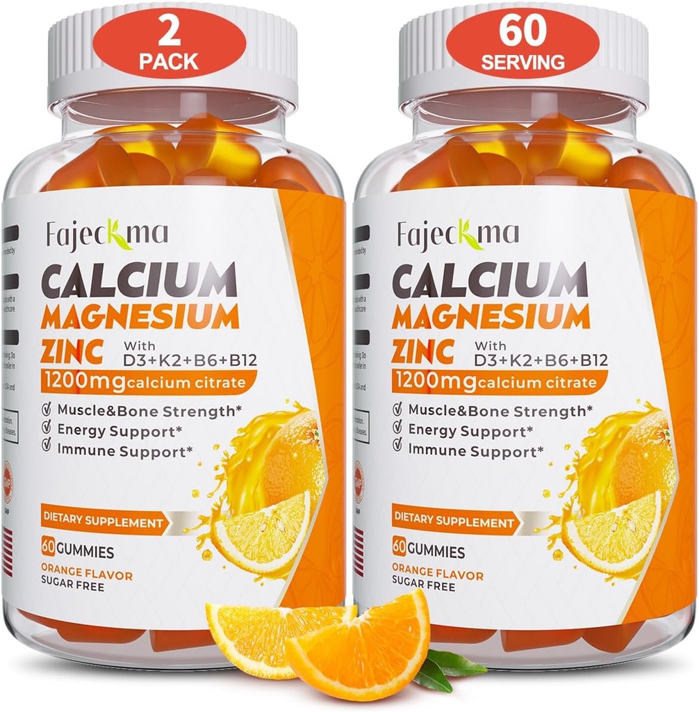 Magnesio de calcio Citrato de calcio con vitamina D3 K3 - Natural de azúcar orgánico Suplemento de alta absorción gratis para mujeres varones(120Count)