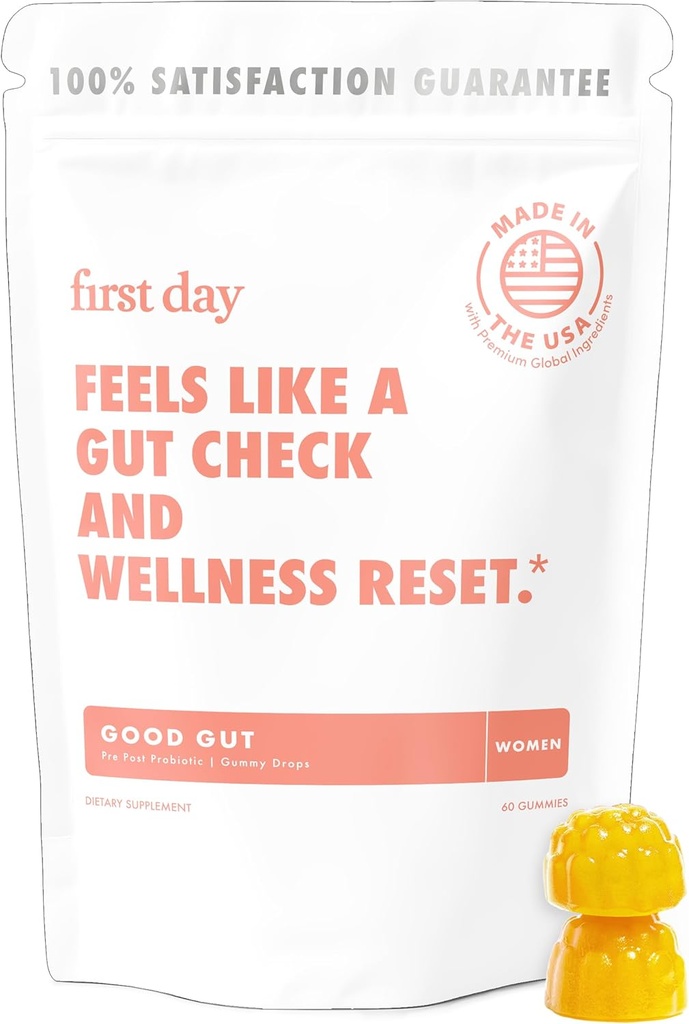 PRIMER DÍA Las Gummies Tribióticas de Buena Gut Femenina – 3-en-1 Suplemento Prebiótico, Probiótico y Postbiótico – Apoya Función Inmunitaria y Salud Digestiva, Oral, Esquía y Vaginal – 30-Day Supply