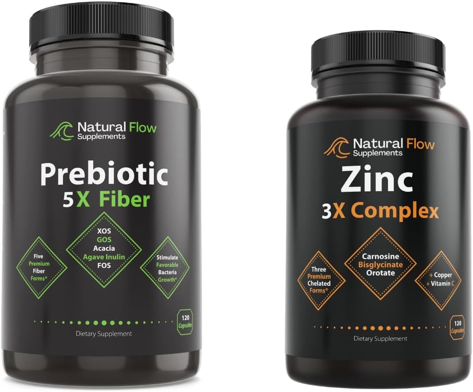 Complejo de suplemento de zinc con cobre y vitamina C, Suplemento de fibra prebiótica 5 en-1 cápsulas