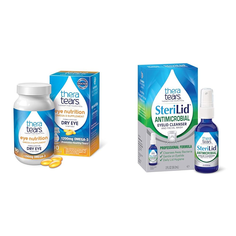 TheraTears Omega 3 Suplemento, 1200 mg, 90 ct (Pack of 1) & SteriLid Eyelid Cleanser y Face Wash, para ojos irritados, 2 fl oz Spray