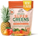COUNTRY FARMS Super Greens Pineapple-Mango Flavor, 50 Ecológicos Super Foods, USDA Organic Drink Mix (Wheat Grass, Spirulina, Clorella) Mushrooms & Probiotics, con fibra, energía natural, 30 Servings